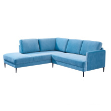 Sky Blue Velvet Upholstered Sectional Corner Couch Living Room Furniture 7 Seater Sofa Set Designs